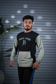 New York Printed Sweatshirt for Men | Full Sleeve Casual Wear - Black & Green